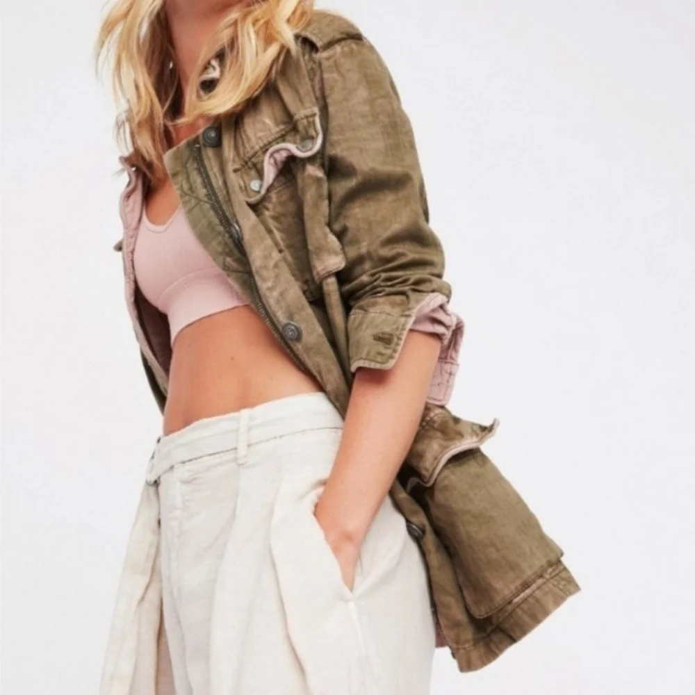 Free People Not Your Brother's Military Surplus Jacket in Olive and Pink Size M - Picture 5 of 15